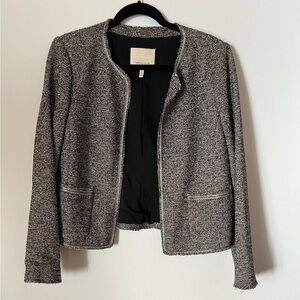Rebecca Taylor tweed woven metallic accents blazer jacket black pink silver sz12